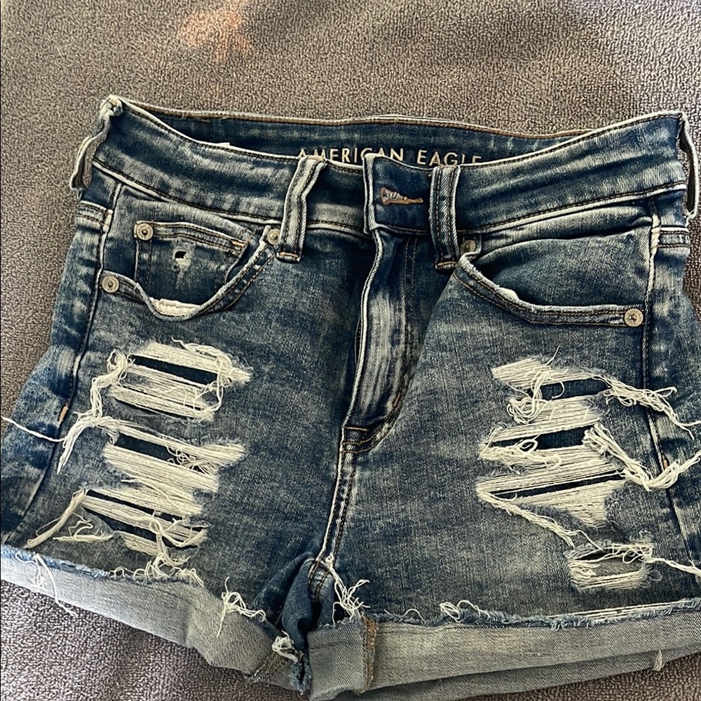 American Eagle Outfitters Women's Distressed Blue Denim Shorts